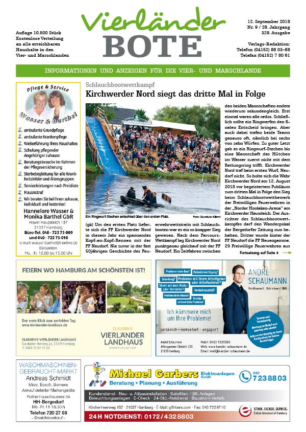 Vierländer Bote Ausgabe 09/2018 Titelseite