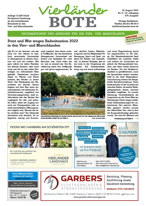 Vierländer Bote Ausgabe 08/2022 Titelseite