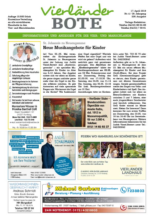 Vierländer Bote Ausgabe 04/2019 Titelseite