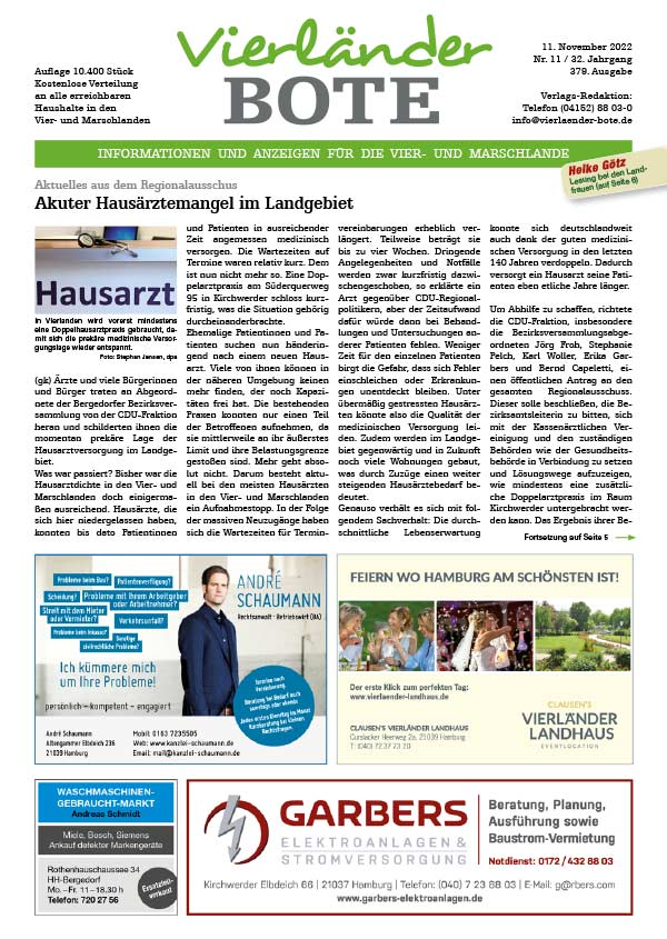 Vierländer Bote Ausgabe 11/2022 Titelseite